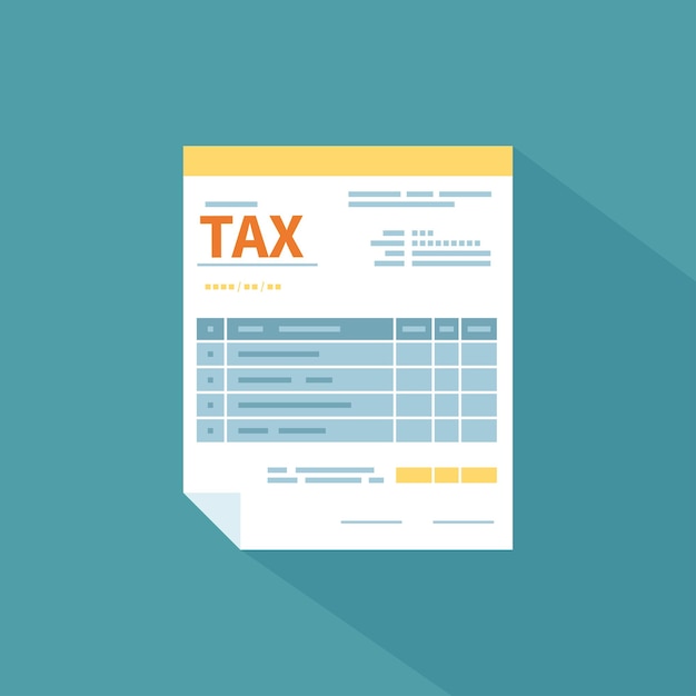 Tax form icon with a long shadow Payment of tax accounts bills concept