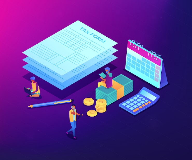 Vector tax form isometric 3d concept illustration.