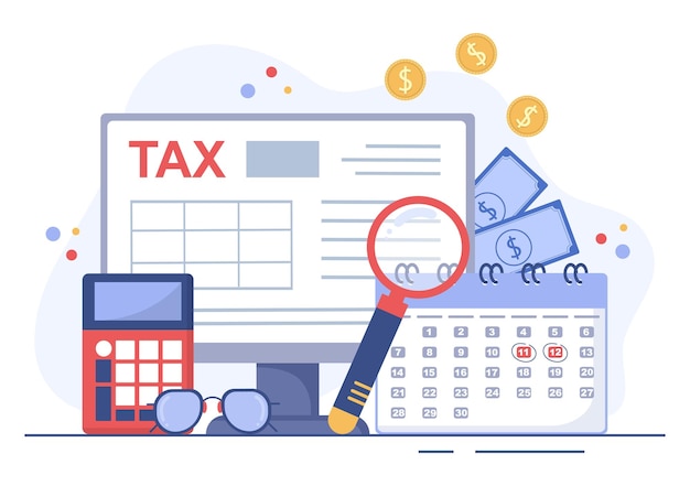 Vector tax form of state government taxation with forms calendar audit calculator or analysis to accounting and payment in flat background illustration