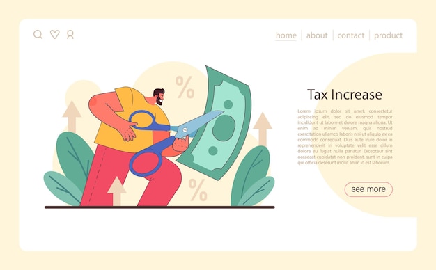 Vector tax increase web banner or landing page economics crisis growing up prices and value of money