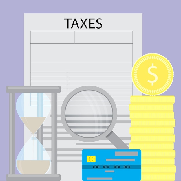 Tax and money flat business concept tax preparation and accounting vector illustration