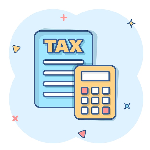 Tax payment icon in comic style Budget invoice cartoon vector illustration on white isolated background Calculate document splash effect business concept