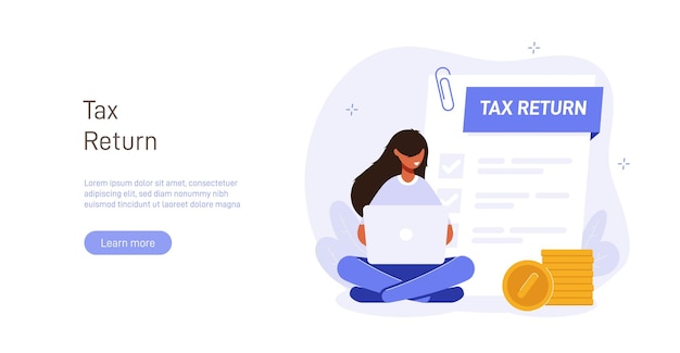 Tax return illustration concept People issue tax refund Tax form creative flat vector