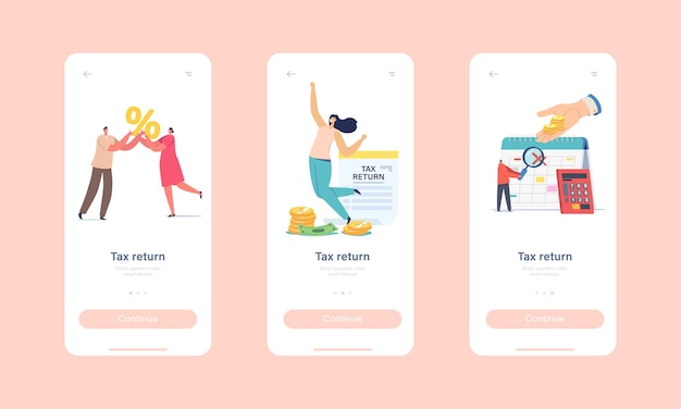 Tax return mobile app page onboard screen template