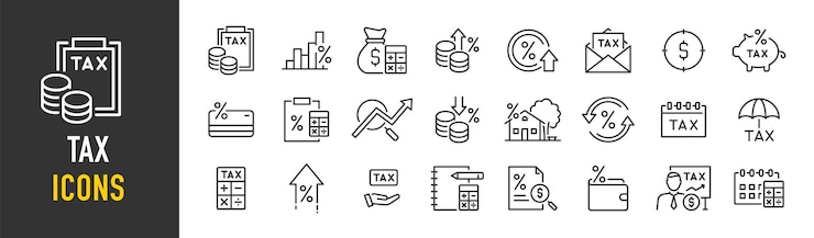 Vector tax web icons in line style pay duties interest rate tax return vat tariff personal tax collection vector illustration