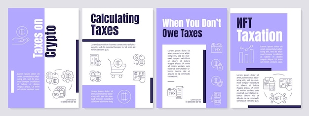 Vector taxation for cryptocurrency transactions purple brochure template