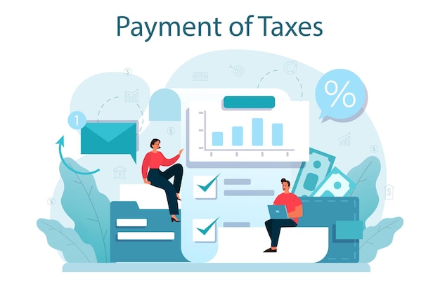 税金の支払いの概念企業会計と監査のアイデア会社は政府に財務請求書を支払います文書と課税のデータフラットベクトル図