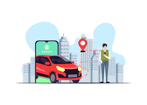 Vettore concetto di app taxi con illustrazioni