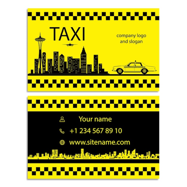 Vector taxi business card in black and yellow