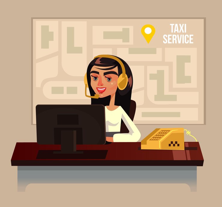 वेक्टर taxi call center office woman character flat cartoon illustration