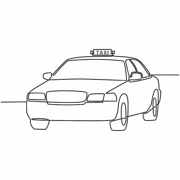 Vector taxi car continuous line drawing