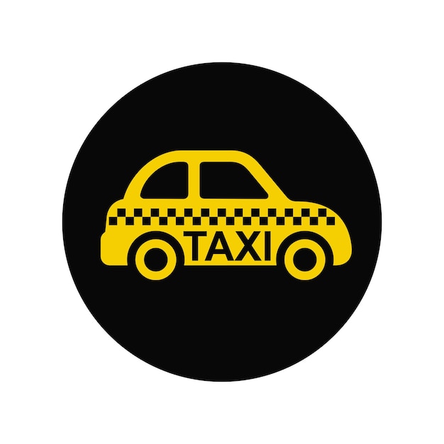 Taxi car Flat style vector icon Yellow taxi car on black circle