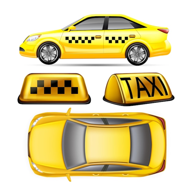 Vector taxi car set realistic vector