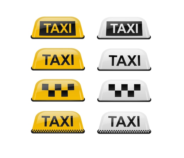 Taxi dak teken set realistische illustratie geïsoleerd op witte vector