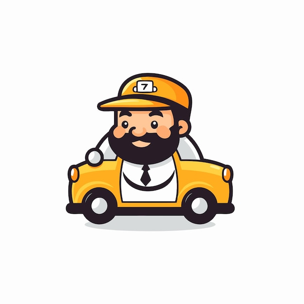 Vettore taxi driver cartoon mascot personaggio disegno piatto illustrazione vettoriale