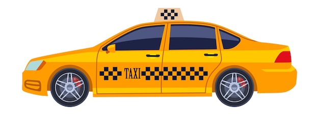 タクシーのアイコン白い背景で隔離の黒い正方形のパターンと黄色の車の側面図