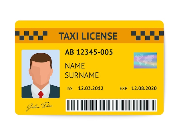 Векторная иллюстрация символов лицензии такси. документ водитель такси, изолированные на белом фоне.