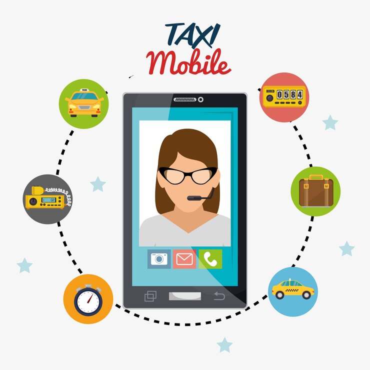 Vector taxi mobile business transport call center icons