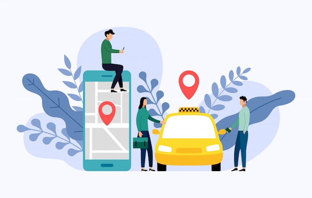 Taxi, trasporto di città mobile, illustrazione di affari