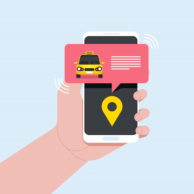 Taxi online service met behulp van mobiele telefoon illustratie