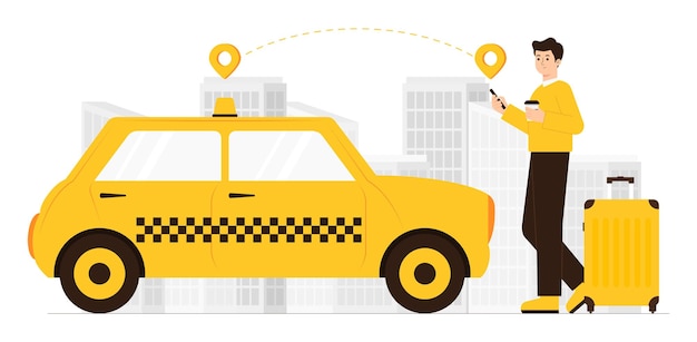 Vector taxi online serviceconcept illustratie van een persoon die online een taxiservice bestelt
