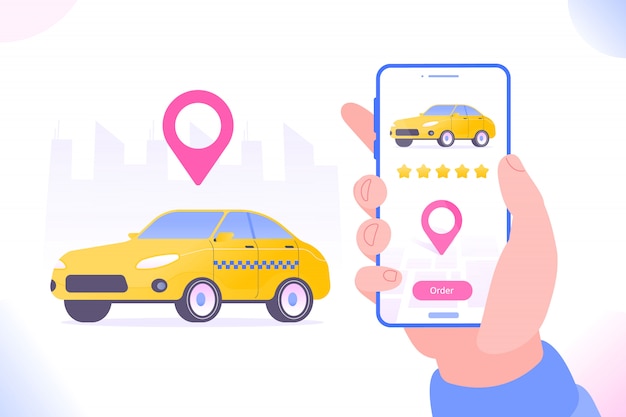 Vector taxi ordering illustration