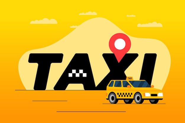 Servizio di ordinazione e navigazione di taxi poster pubblicitario concetto geotag gps posizione pin arrivo