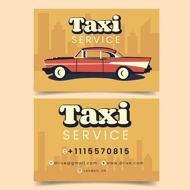 Taxi service business card template Retro style vector illustration