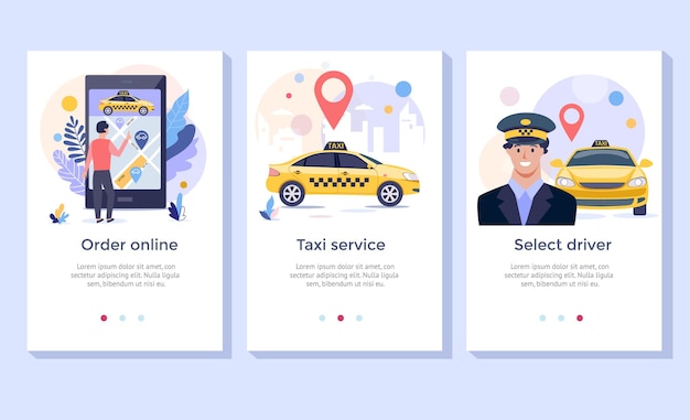 택시 서비스 개념 그림 주문 택시 온라인 서비스 모바일 응용 프로그램 디자인