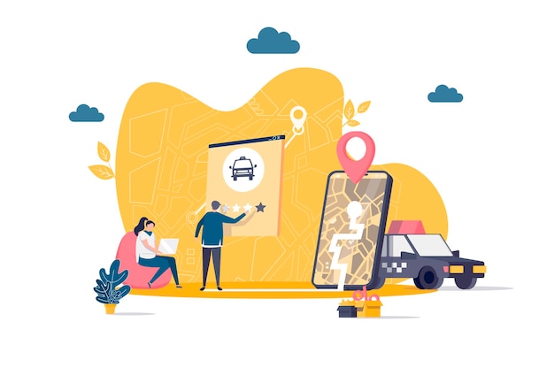 Taxi service flat concept with people characters  illustration