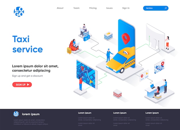 Taxi service isometric landing page template