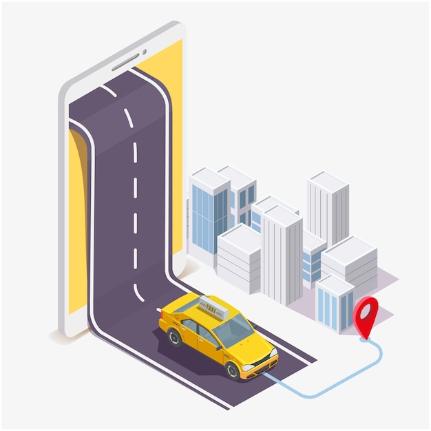 Taxi service mobiele applicatie vector plat isometrische illustratie