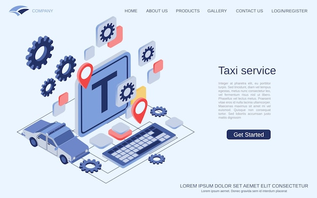 Taxi service modern 3d isometric vector concept illustration