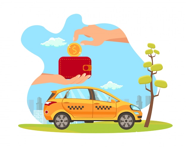 Vettore illustrazione piana di vettore di pagamento di servizio di taxi