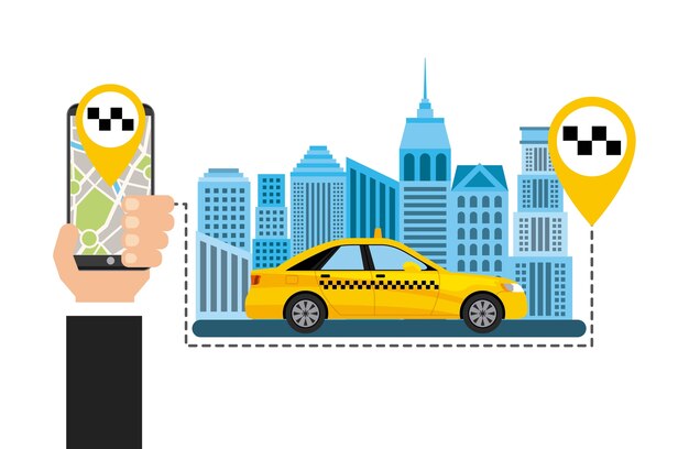 Vettore servizio taxi tecnologia di trasporto pubblico app