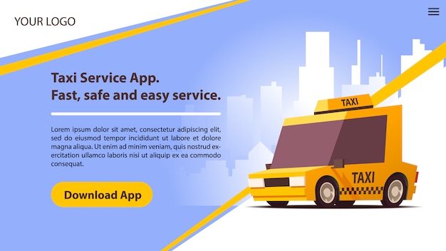 Taxi services mobile app con cute yellow cab.