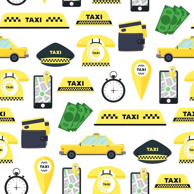 Motivo di sfondo servizio di trasporto taxi su un bianco per il tuo stile di design piatto aziendale. illustrazione vettoriale