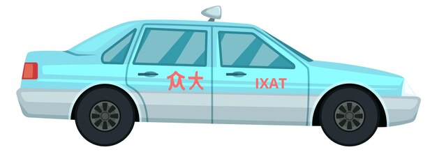 Vector taxiauto met aziatische woorden passagiersvervoer