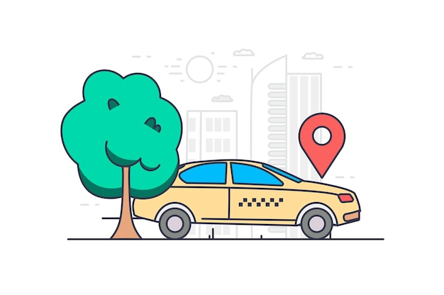 Taxiconcept in plat ontwerp Taxi-oproepservice en online locatietracking bij klanten