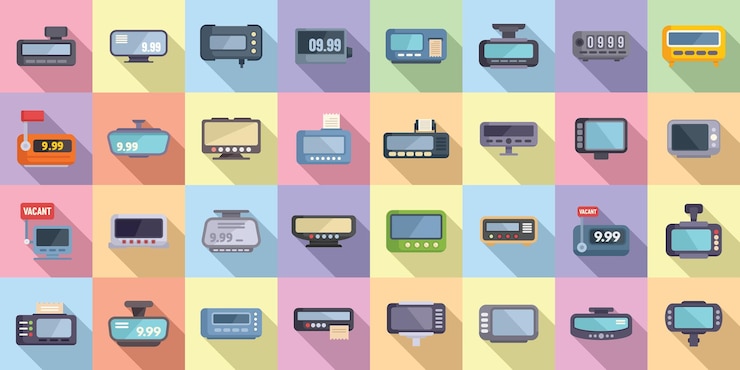 Vector taximeter icons set flat vector auto trip