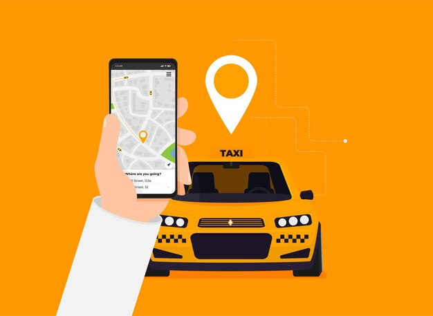 Taxiservice Smartphone platte vectorillustratie