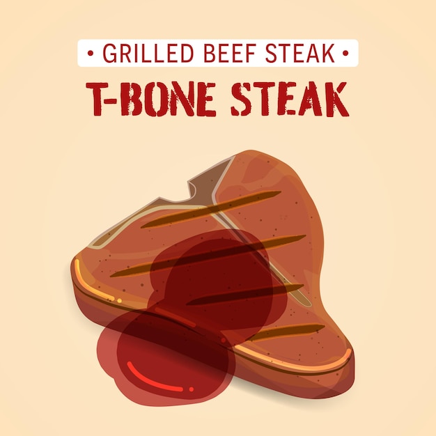 Tbone steak grilled beef steak with sauce vector illustration isolated
