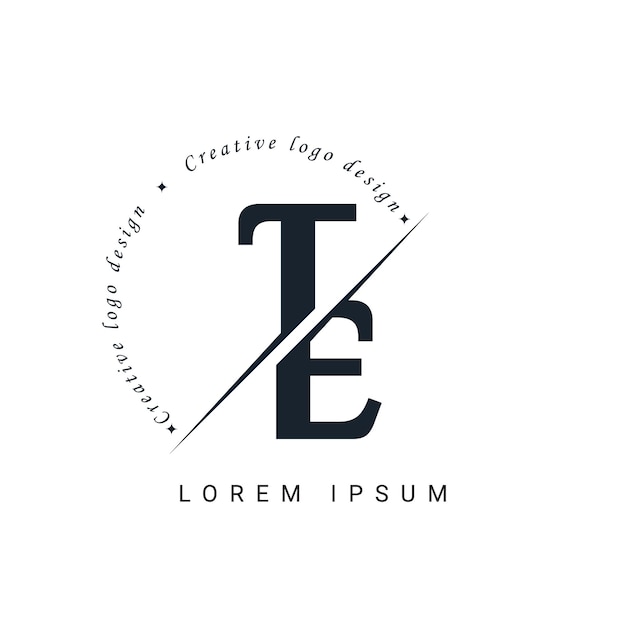 TE Letter Logo Design met een Creative Cut Creatief logo ontwerp