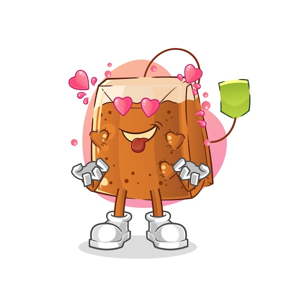 Tea bag fallin love vector. cartoon character