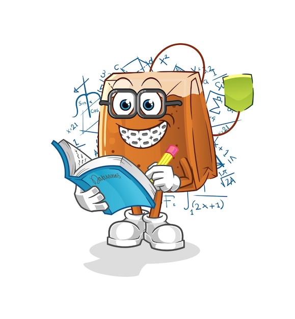 Tea bag geek cartoon. cartoon mascot vector