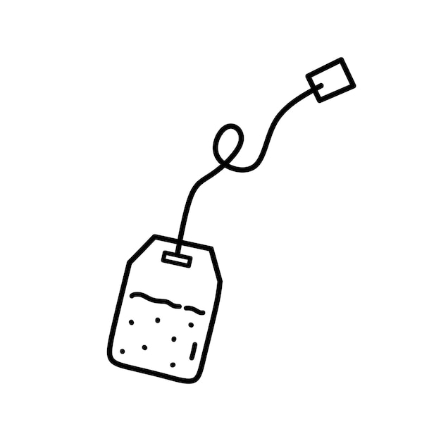 Чайный пакетик на белом фоне ручной рисунок в стиле каракулей