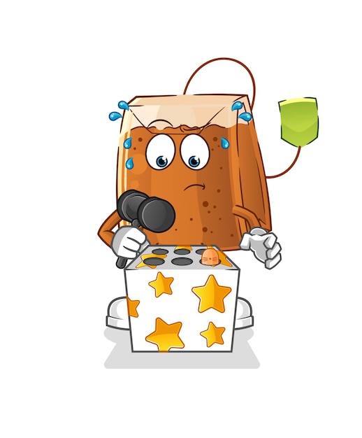 Tea bag play whack a mole mascot. cartoon vector