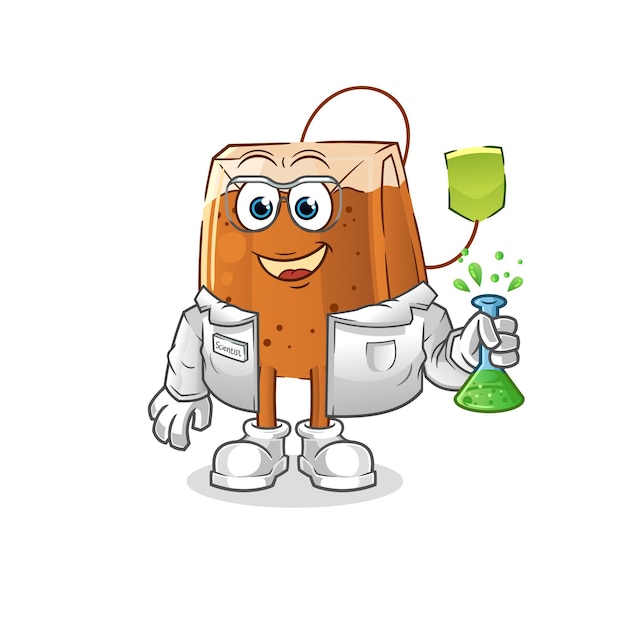 Tea bag scientist character. cartoon mascot vector