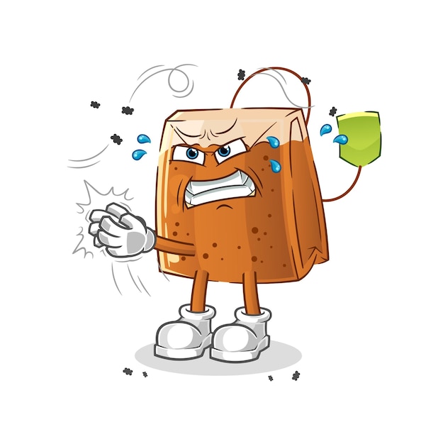 Tea bag swat fly character. cartoon mascot vector