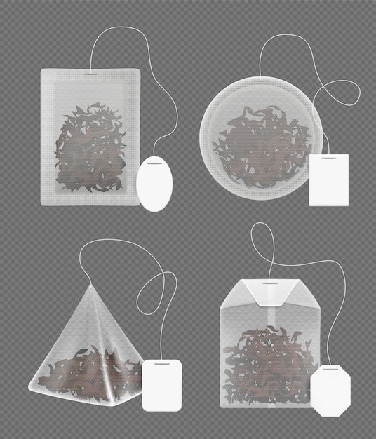 Premium Vector | Tea bags. green and black tea for relax time decent vector  realistic template. illustration tea bag black and green, drink herbal